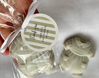Personalized Baby Boy Soap Favors, Baby Shower Guest Favors, Baby Outfit Soap, Christening Baptism Favor, Neutral Baby Shower Keepsake
