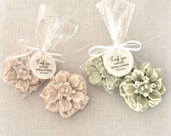 Personalized Ivory and Green Floral Soap Favors, Wedding Shower Favors, Bridal Shower Soap, Baby Shower Favors - US Tariff Free