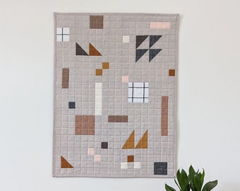 Minimalist Quilted Wall Hanging: Linen Geometric Textile Art (18 x 24)