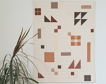 Minimalist Quilted Wall Hanging: Abstract Geometric Cotton Tapestry, 18" x 24"