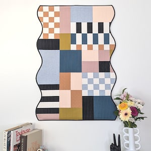 Etsy Design Award 2024 Winner: Wavy Shaped Wall Quilt, Modern Patchwork Textile Art