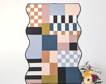 Etsy Design Award 2024 Winner: Wavy Shaped Wall Quilt, Modern Patchwork Textile Art