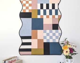 Etsy Design Award 2024 Winner: Wavy Shaped Wall Quilt, Modern Patchwork Textile Art