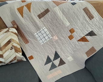 Minimalist Crib Quilt or Wall Hanging - Geometric Shapes - Hand Made Ultra Modern Textile Art- Lap Blanket - 36 x 48