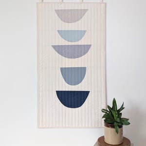 Minimalist Semi Circles Quilted Wall Hanging - Taupe Grey Blue - Contemporary Soft Textile Art Wall Decor