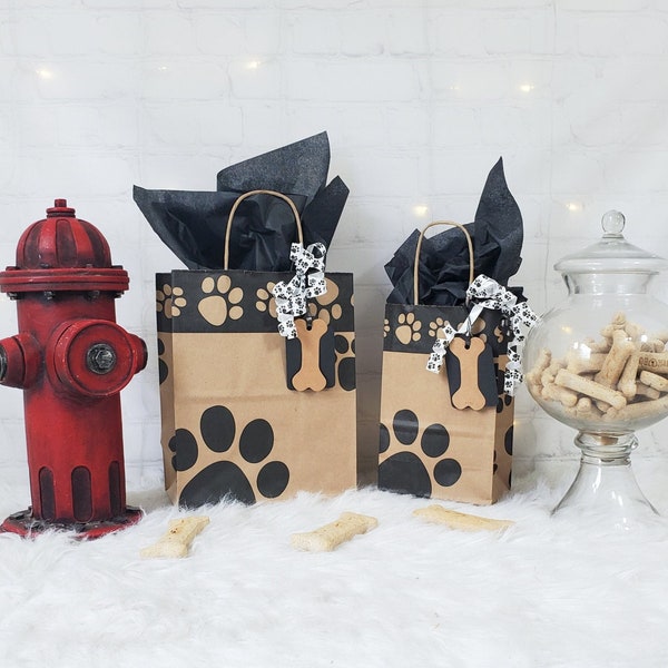 Paw Print Favor Bags for Dog Birthday Party, Pet Themed Party Decor, Dog Gift Bag