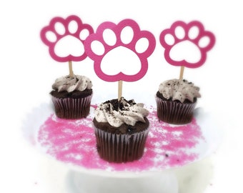 Paw Print Cupcake Toppers for Dog Birthday Party Set of 6 | Etsy
