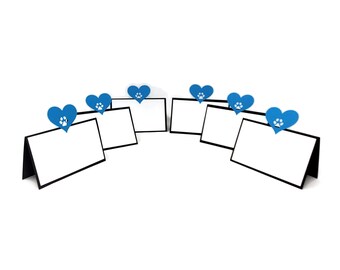 Heart Paw Print Place Cards for Dog Birthday Party, Food Tents, Set of 6