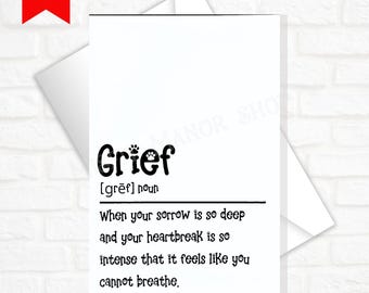May include: Black and white printable card with the word "Grief" defined as "[grēf] noun When your sorrow is so deep and your heartbreak is so intense that it feels like you cannot breathe." The card is attributed to Nancy Halverson.
