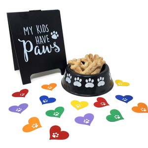 Paw Print Heart Rainbow Table Confetti for Dog Birthday Party, Dog Party Favors