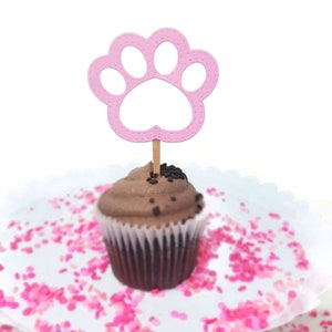 Paw Print Cupcake Toppers for Dog Birthday Party, Set of 6, Pink - Etsy