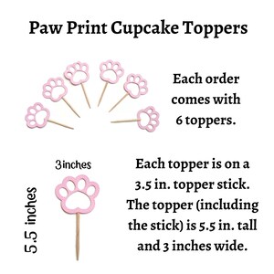 Paw Print Cupcake Toppers for Dog Birthday Party, Set of 6, Pink - Etsy