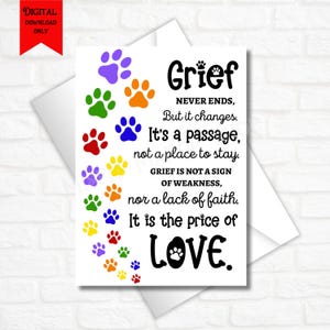 Druckbare Regenbogen Haustier Verlust Karte, Hund Beileid Karte, Katze Beileid Karte, Haustier Trauer, digitaler Download