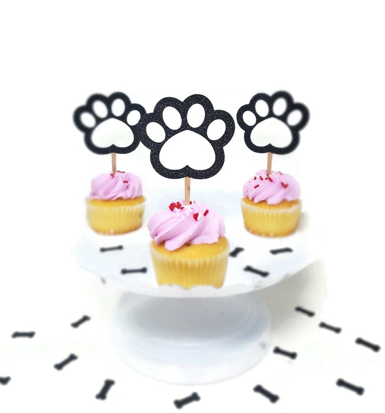 Paw Print Cupcake Toppers for Dog Birthday Party Set of - Etsy