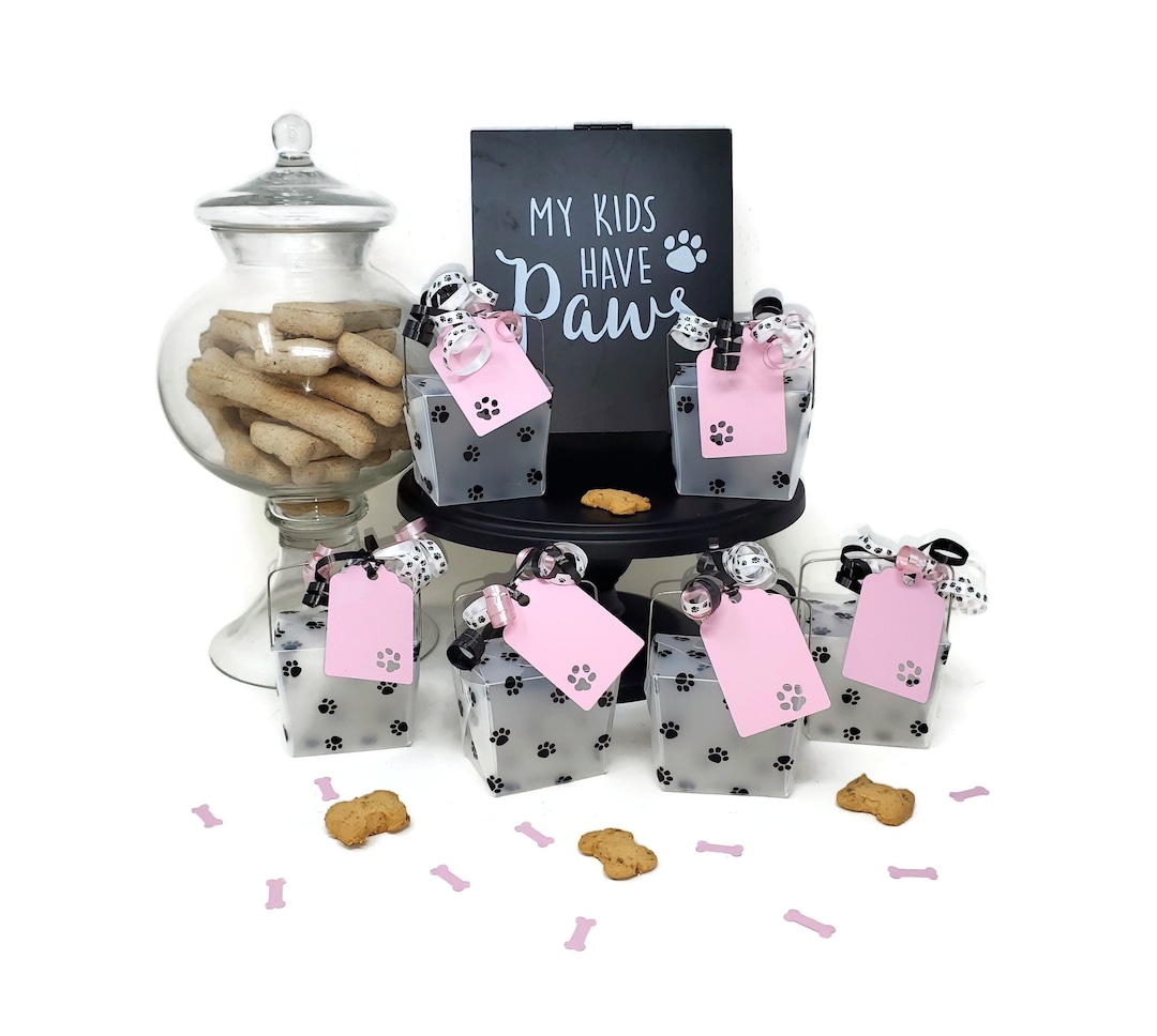 Paw Print Favor Boxes for Dog Birthday Party, Pink, Set of 6, Dog Party