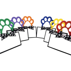 Rainbow Paw Print Place Card for Dog Birthday Party, Food Tent, Puppy Birthday, Dog Party Favors, Set of 6