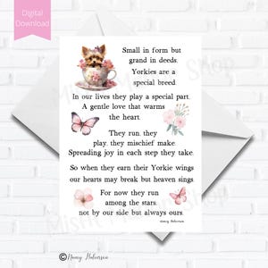Druckbare Hund Beileid Karte für den Verlust von Yorkie, digitaler Download Beileid Karte, Haustier Verlust Karte, Verlust der Hundekarte, herunterladbare Karte