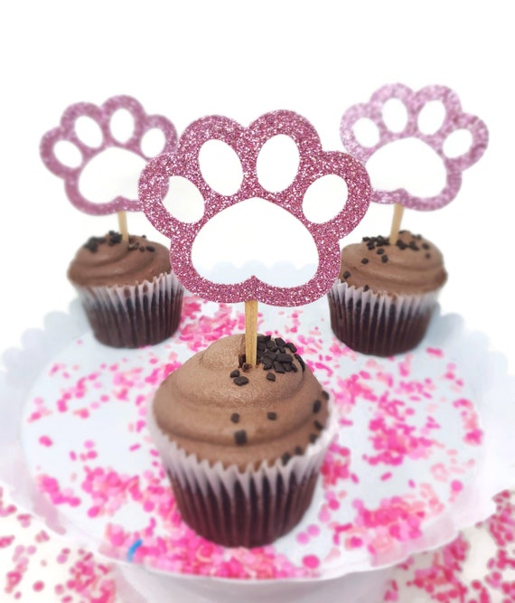 Paw Print Cupcake Toppers for Dog Birthday Party Set of 6 | Etsy