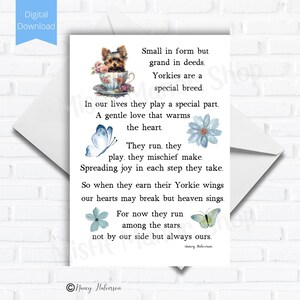 Druckbare Hund Beileid Karte für den Verlust von Yorkie, digitaler Download Beileid Karte, Haustier Verlust Karte, Verlust der Hundekarte, herunterladbare Karte