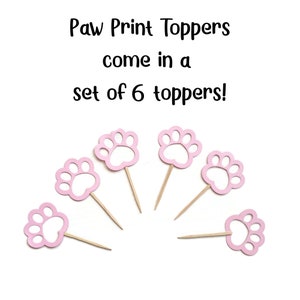 Paw Print Cupcake Toppers for Dog Birthday Party, Set of 6, Pink - Etsy