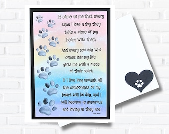 Dog Sympathy Card, It Came To Me Poem, Card for Loss of Pet Dog, Rainbow and Paw Print