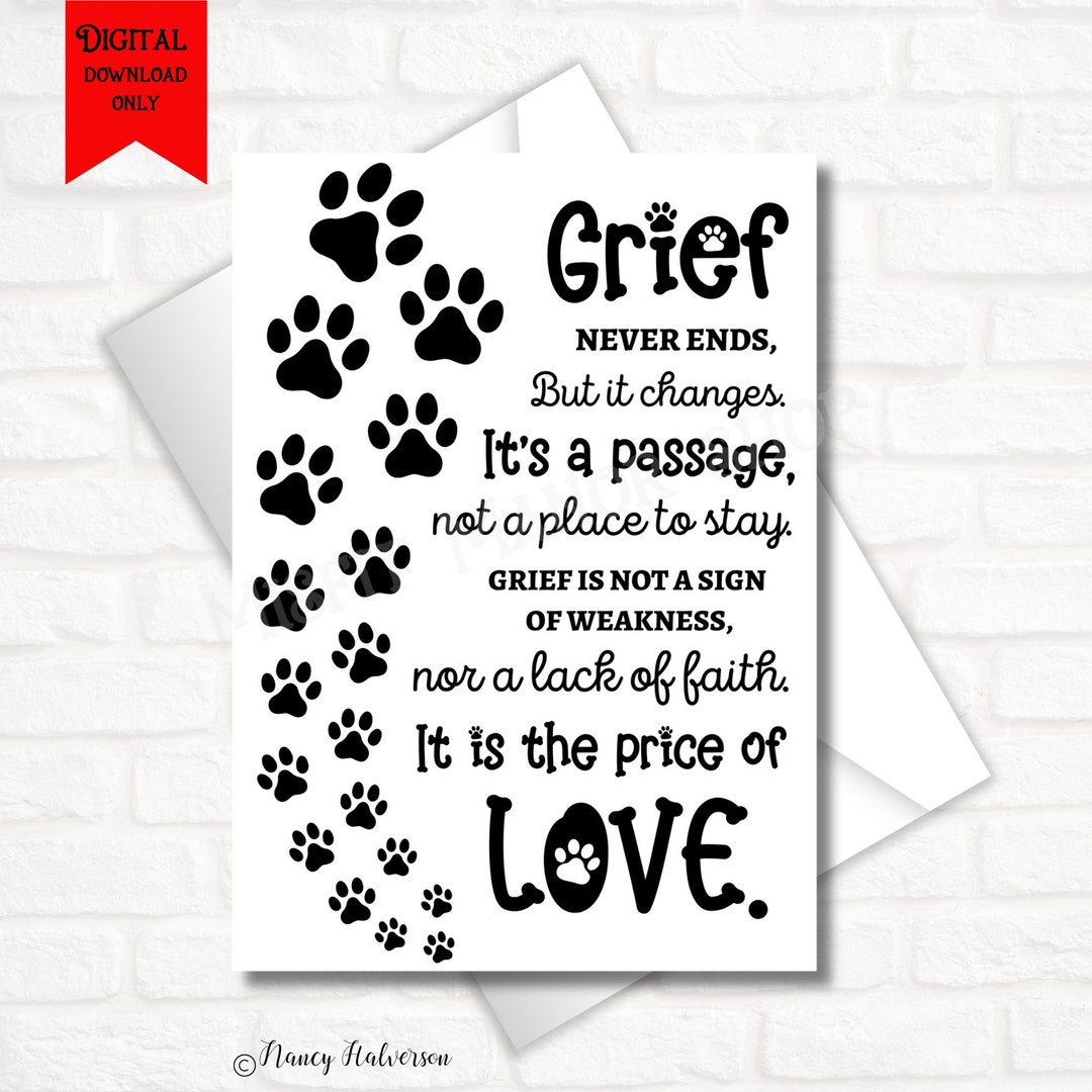 Printable Pet Loss Card Dog Sympathy Card Cat Sympathy Card Pet
