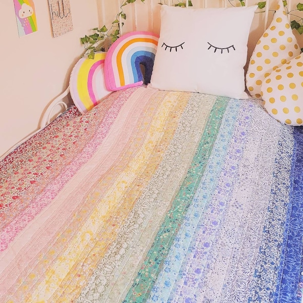 Liberty tana gazon gebloemde stof regenboog patchwork quilt deken