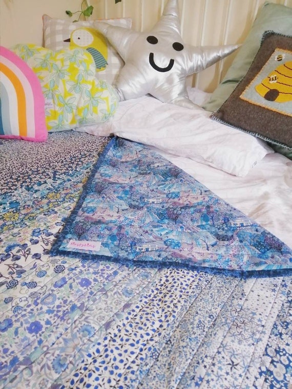 Liberty Of London Magical Blue Patchwork Quilt Cover Etsy