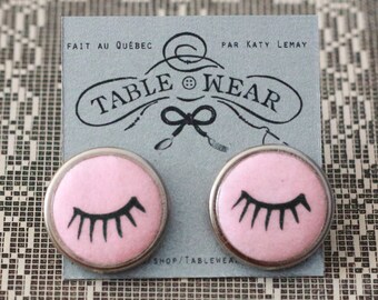 Boucle d'oreille cils / boucles d'oreilles rondes/ oeil /rose et noire /bijoux pour femmes /cadeau mariage / TableWear / fait au Québec