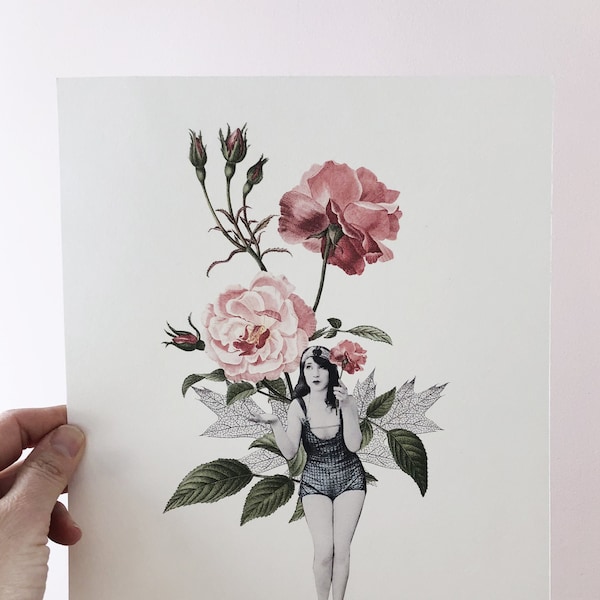 Frau Blumen, Blumen Rose Kunstdruck, Rose Illustration, Florist, Vintage, Wanddekor, Made in Canada, Katy Lemay