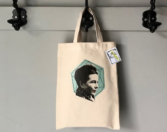 Sac à livre , Sac de lecture , Tote bag , Petit sac à livre , Sac de lecture, Simone de Beauvoir illustration , Sac féministe ,Québec