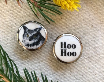 Boucles d'oreilles noir et blanc oiseau hibou par Tablewear - fait à la main -Canada