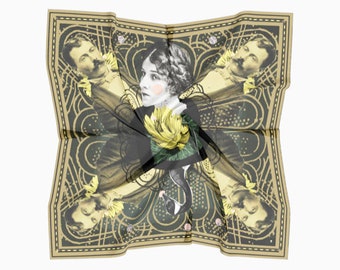 Foulard Carré 100% soie satinée 26x26 pouces, oie, art original, impression numérique , Katy Lemay, Fabriqué au Canada , Vêtements de table , Accessoire femme