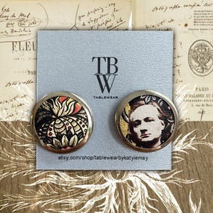 Charles Beaudelaire earrings , French author jewelry, poet, Fleurs du mal, classic literature, book lover,gift to her,Montreal, Katy Lemay