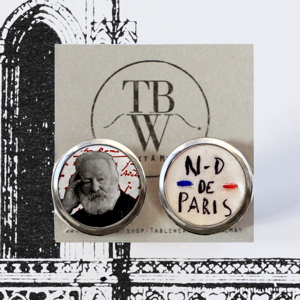 Victor Hugo earrings , Notre-Dame de Paris , studs earrings ,Literary earrings, Jewelry, mix and match ,handmade in Montreal by TableWear