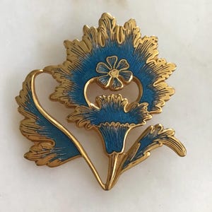 MMA ヴィンテージ 花 ブローチ 青 MMA Jewelry Brooch - Gold Tone and Blue Enamel Flower