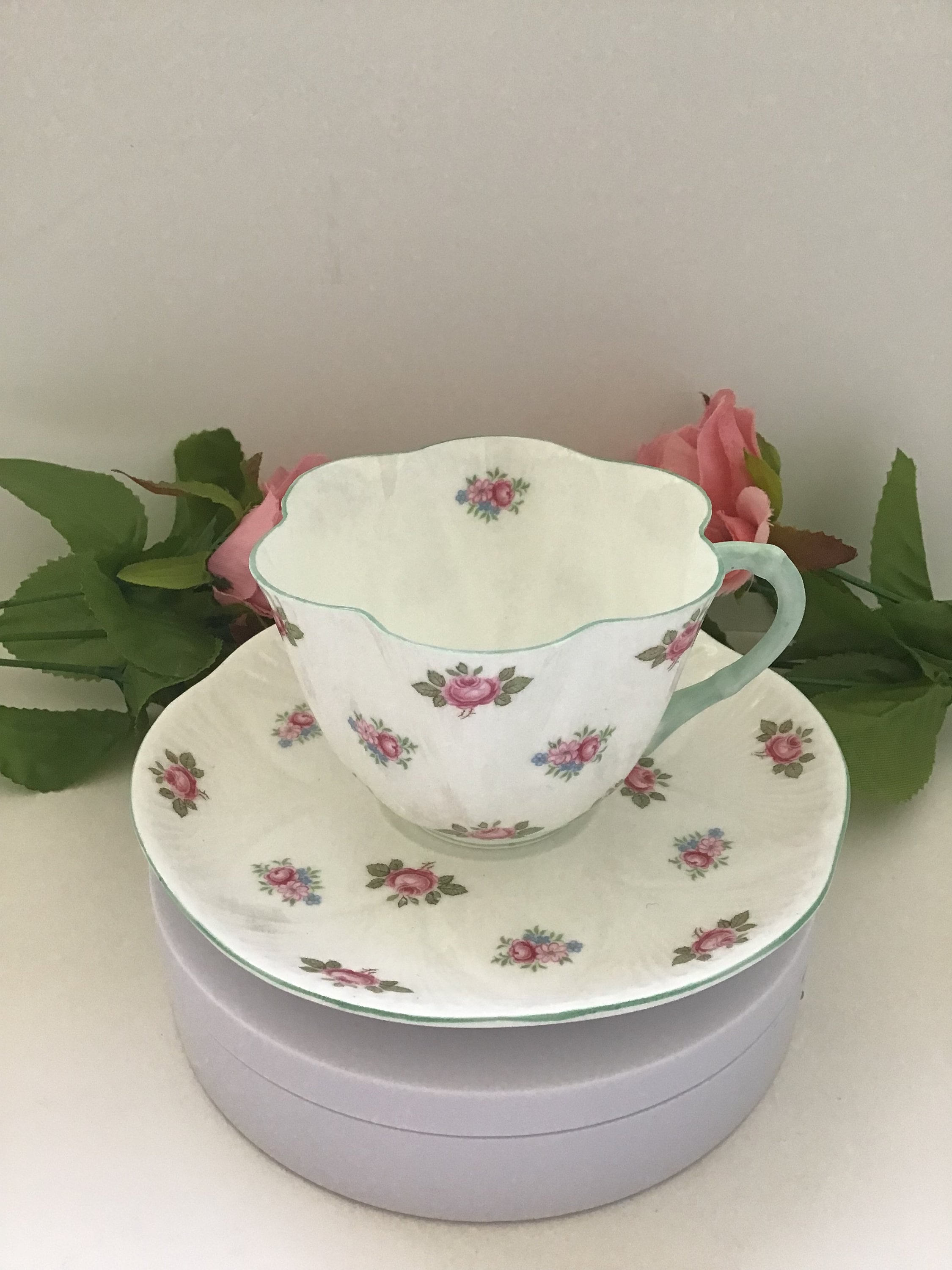SHELLEY rosebud Design Teacup and Saucer /vintage/bridal Shower/spring Tea Party/gift