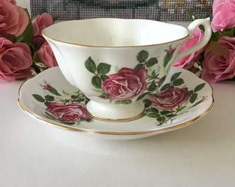 Consort Teacup and Saucer Made in England Fine Bone China Rose Pattern/Pink Floral/Gift