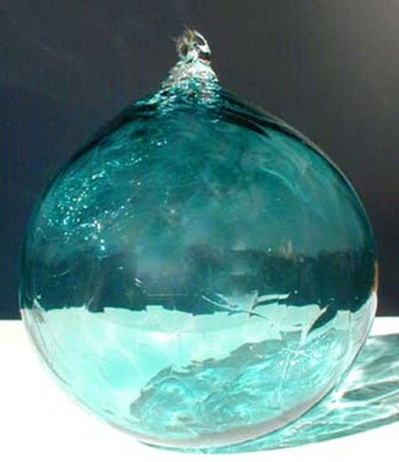 Pendentif Ancien Boule De Verre Soufflé Art Nouveau - Breloque Verte Sur Chaîne Argentée - Occasion Vintage