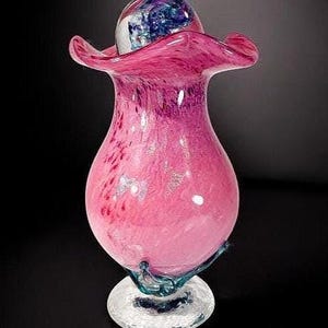 Blown Glass  Cremation Urn  ~ &quot;Pink Rose&quot; ~ Exquisitely hand crafted, signed and dated by renowned Glass Artisan, White Elk