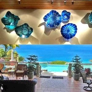Blown Glass Wall Art ~ &quot;Ocean  Side&quot;  ~ Handcrafted Elegance for Your Space… Blown Glass Wall Décor