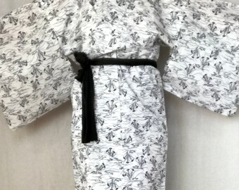 White Yukata Kimono Robe Woman's Japanese Floral Dress Long Cotton ...