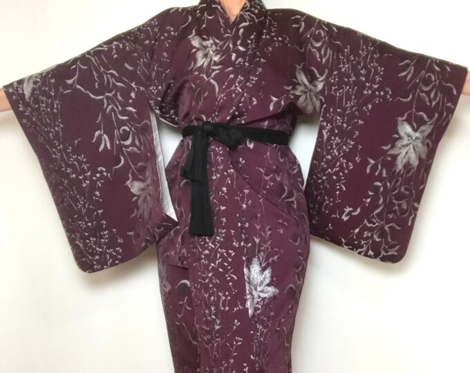 Japan Purple Robe Kimono Robe Woman's Japanese Purple Silver Long Vintage Dress Dressing ...