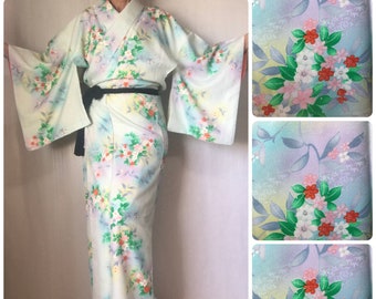 Kimono Robe Women's Japanese Long Vintage Dressing Gown Iced Blue Size L | VIDEO