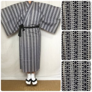 Men’s Cotton Kimono Robe MINT Yukata Japanese Long Dressing Gown Blue White Size M