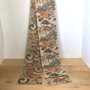 Gorgeous Gold Obi Belt for Kimono Robe | Phoenix Bird & Japanese Fans | Woman&#39;s Long Formal Obi |  | Vintage Fabric Tabletop Runner | VIDEO