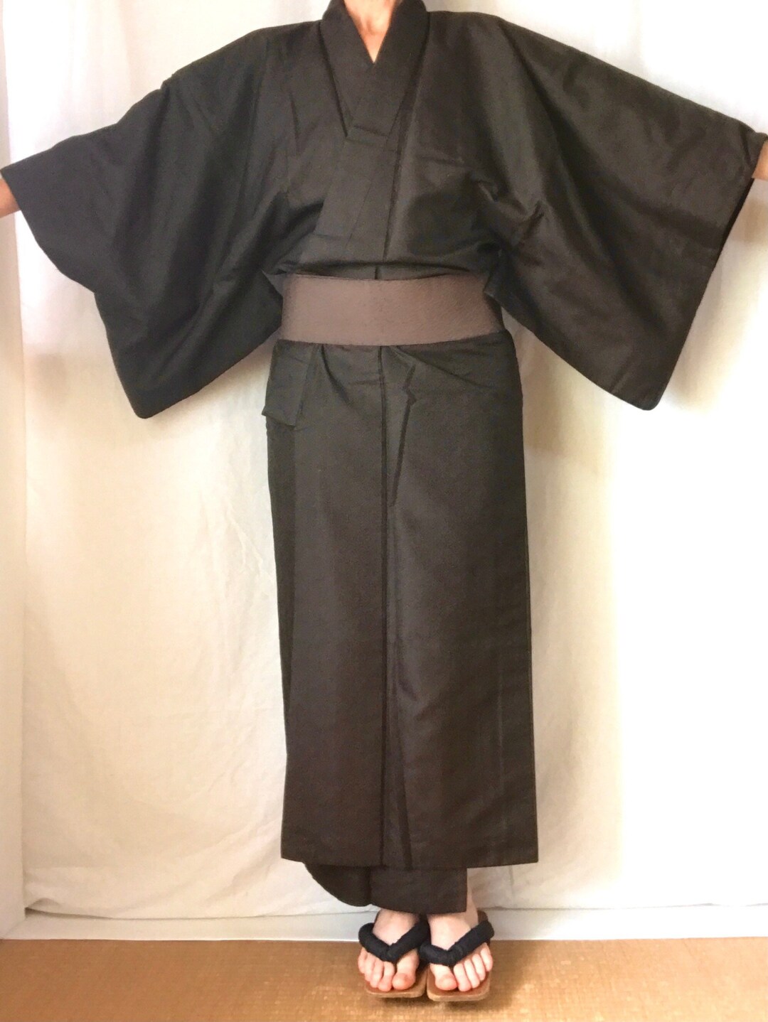 Silky Kimono Mens Japanese Robe W/obi Oriental Long Dressing Gown