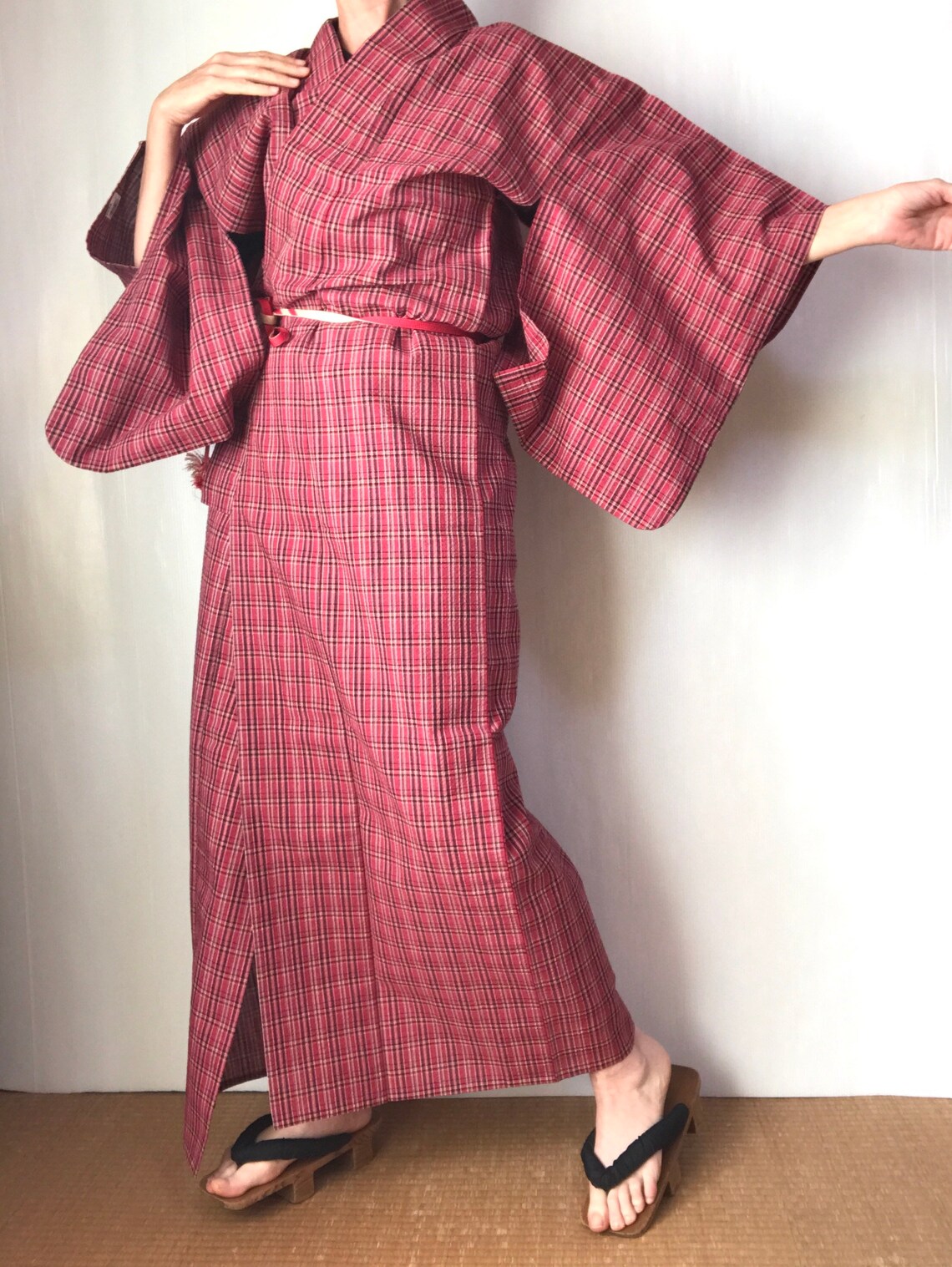 Japanese Kimono Cotton Robe Yukata Womens Long Dress Pink Etsy