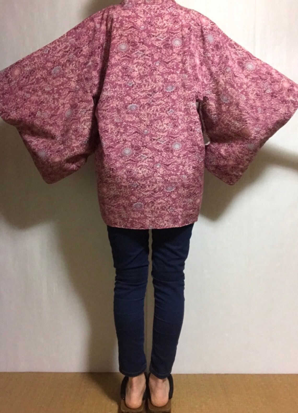 Kimono Jacket Silk Michiyuki Haori Japanese Robe Floral Etsy