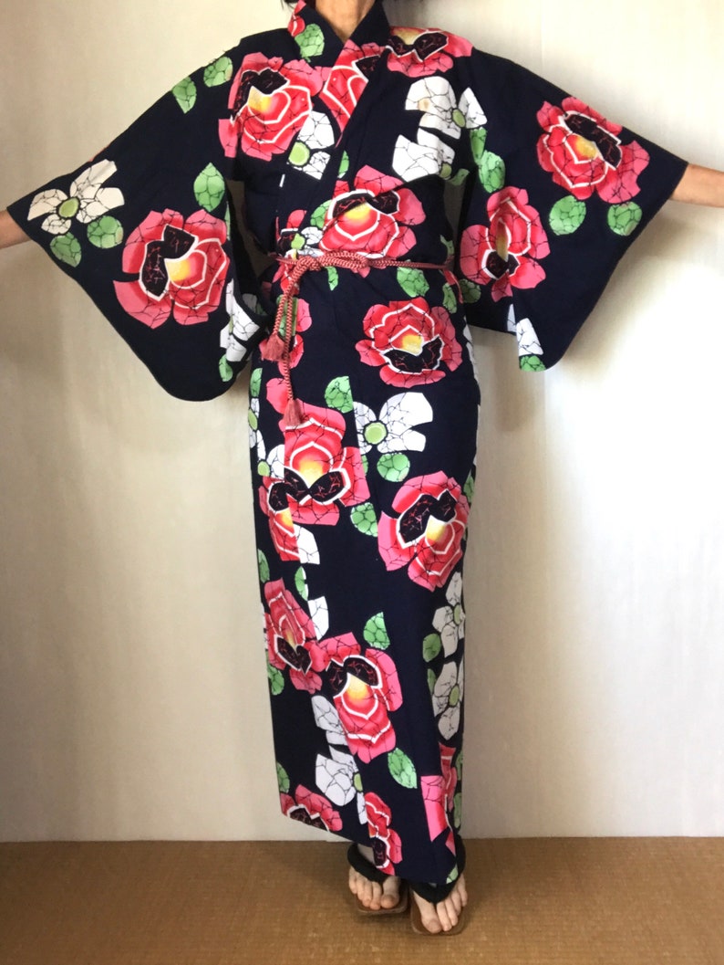 Kimono Robe Japanese Vintahe Yukata Cotton Dressing Gown Etsy